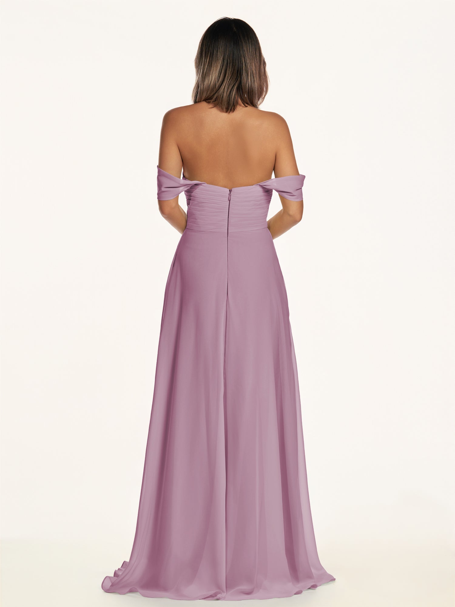 KissDress-Breona Wisteria A Line Chiffon Off the Shoulder Twisted Long Bridesmaid Dress