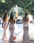 Mermaid Strapless Blush Pink Satin Bridesmaid Dresses Long Party Dresses