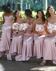 Mermaid Strapless Blush Pink Satin Bridesmaid Dresses Long Party Dresses