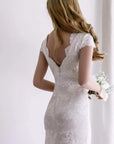 Cap Sleeve Satin Lace Split Mermaid Wedding Dress