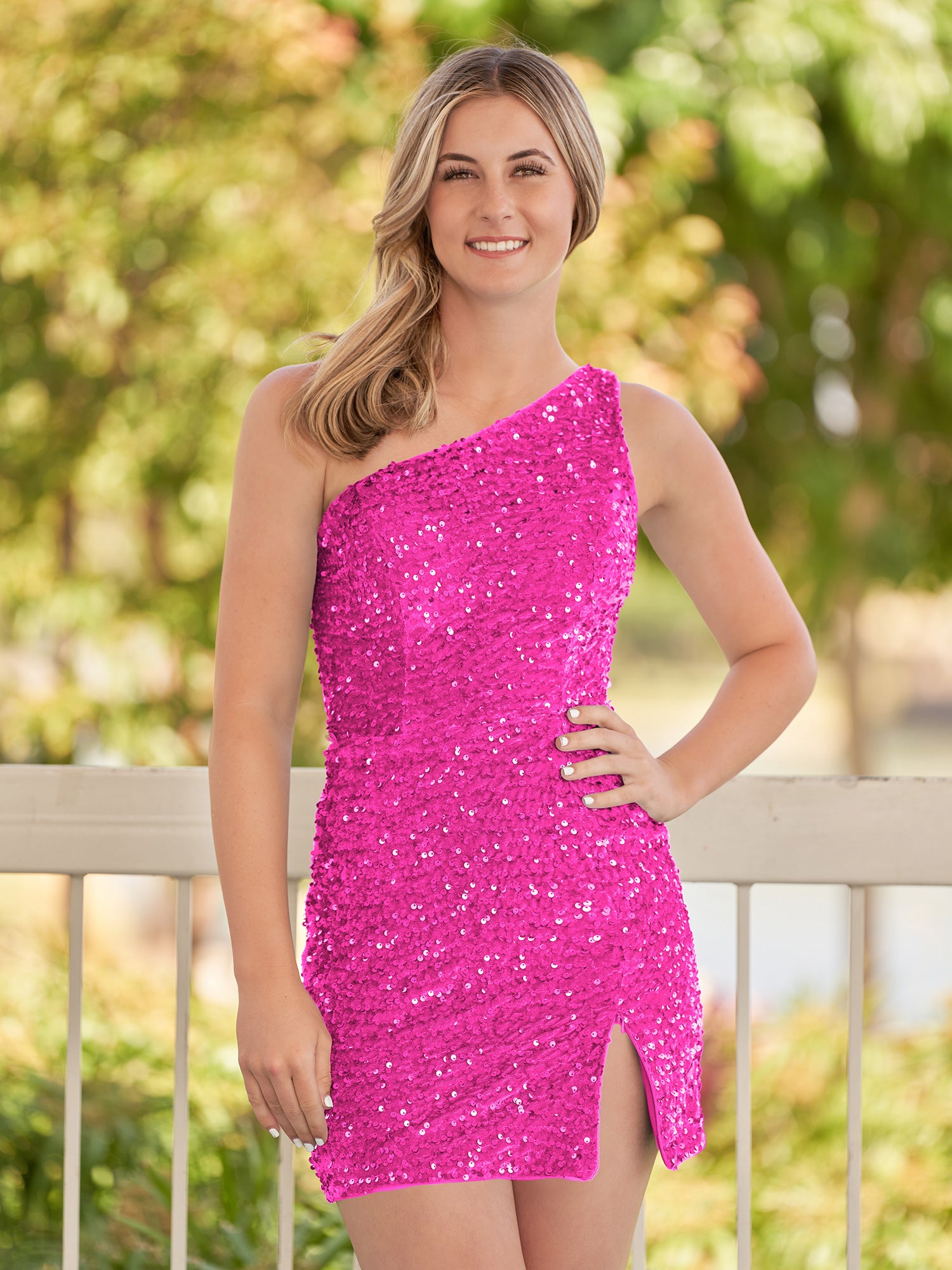 Blue Sheath One Shoulder Sequin Homecoming Dress With Slit