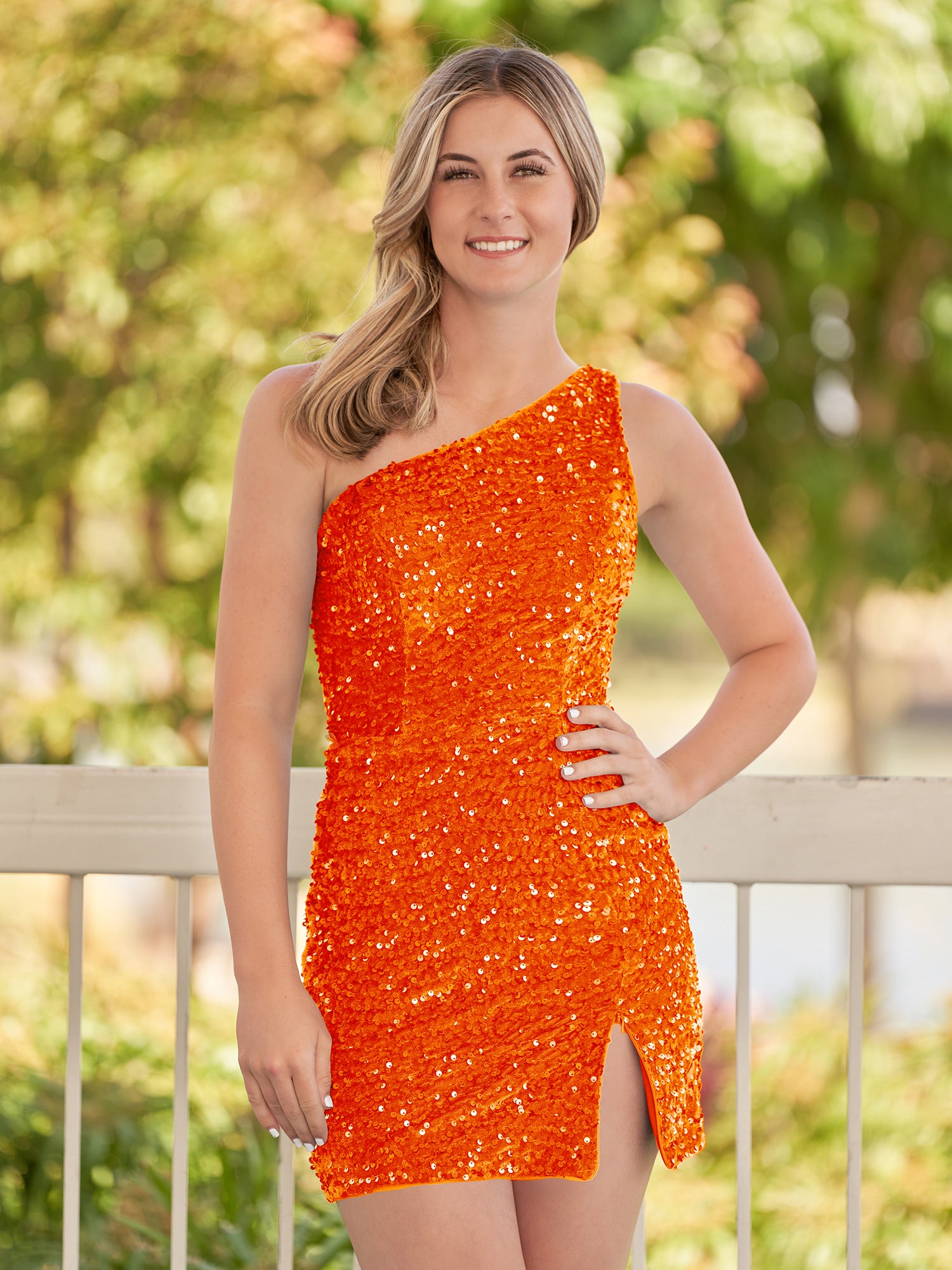 Blue Sheath One Shoulder Sequin Homecoming Dress With Slit