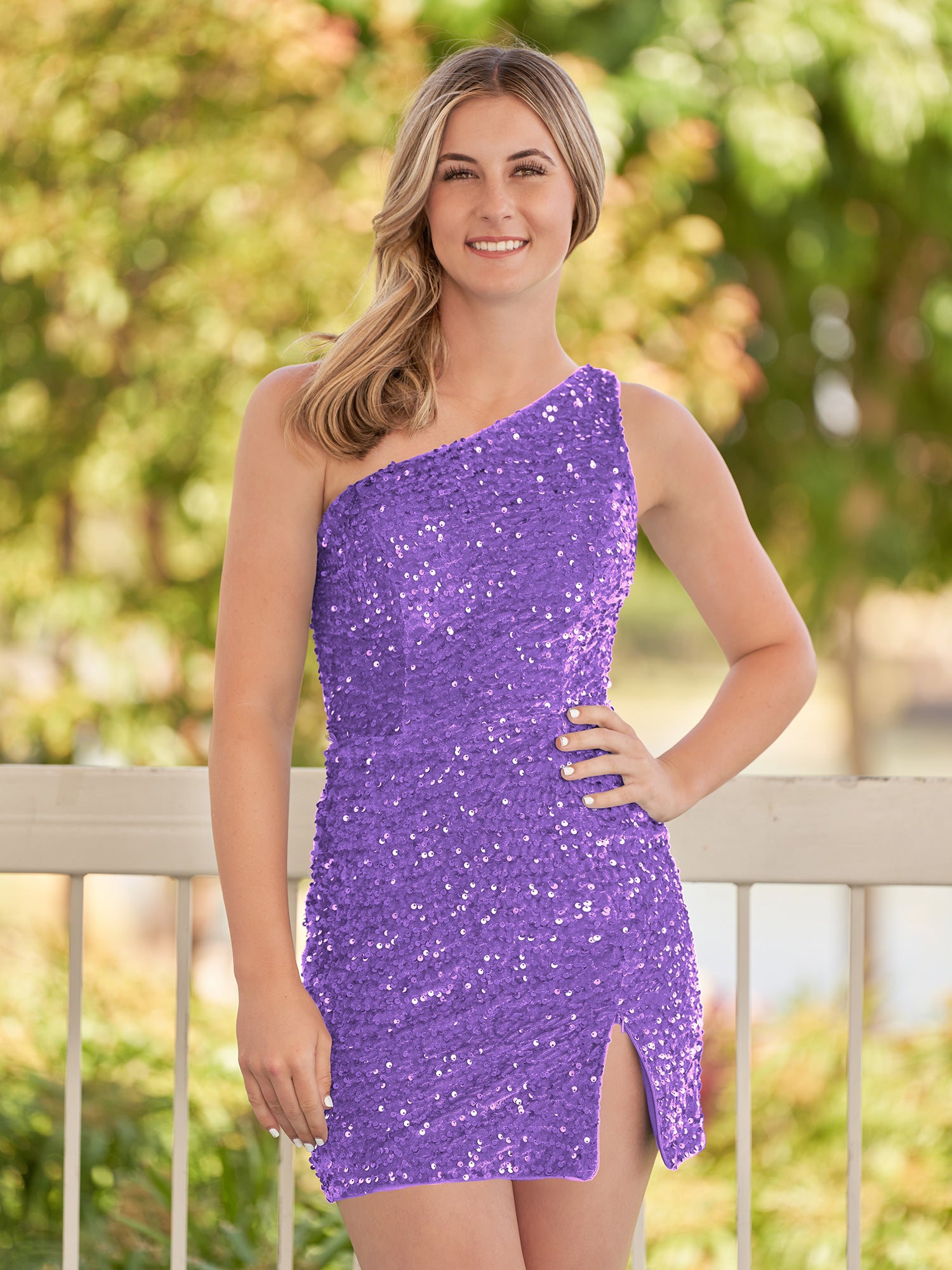 Blue Sheath One Shoulder Sequin Homecoming Dress With Slit
