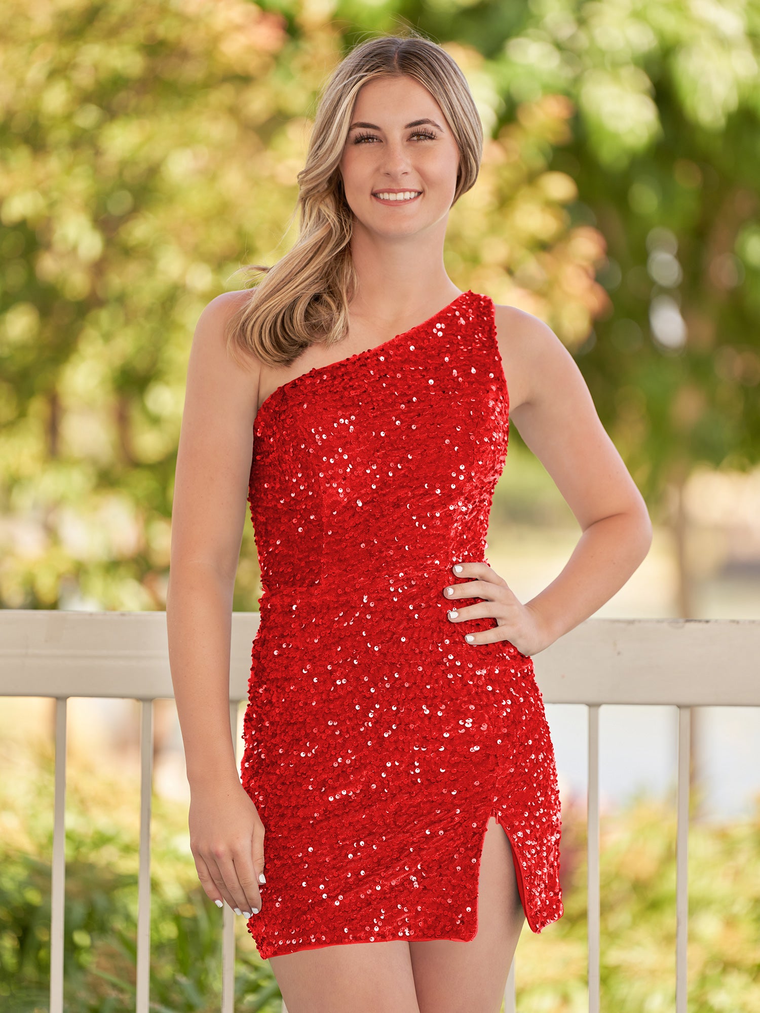 Blue Sheath One Shoulder Sequin Homecoming Dress With Slit