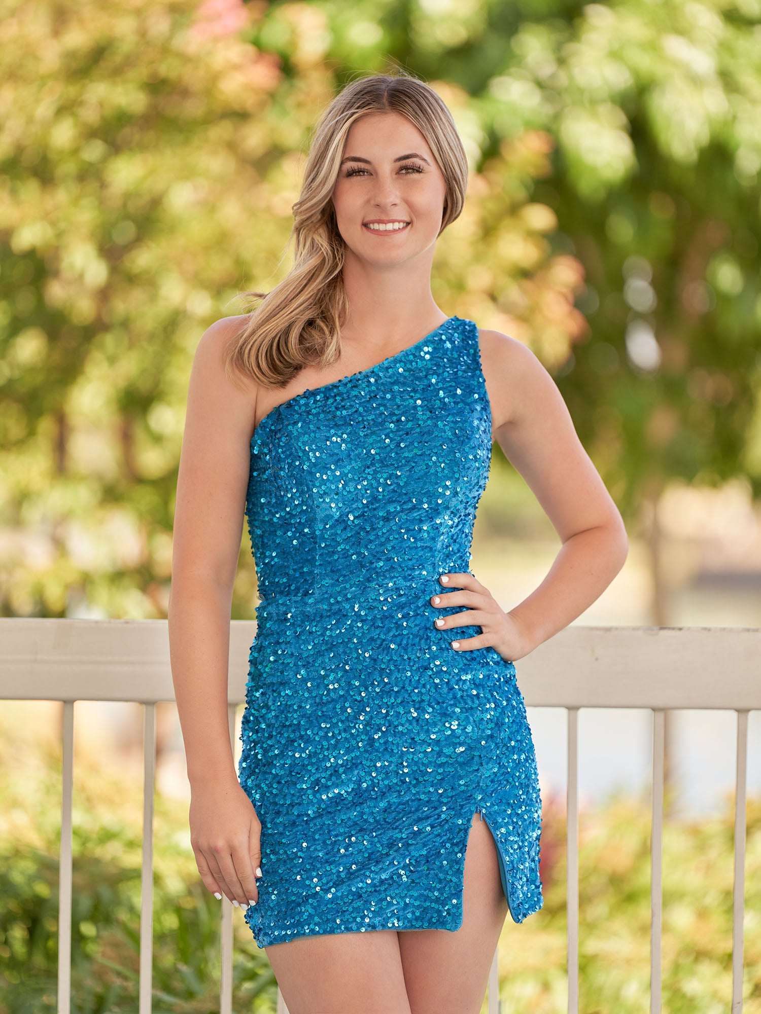 Blue Sheath One Shoulder Sequin Homecoming Dress With Slit