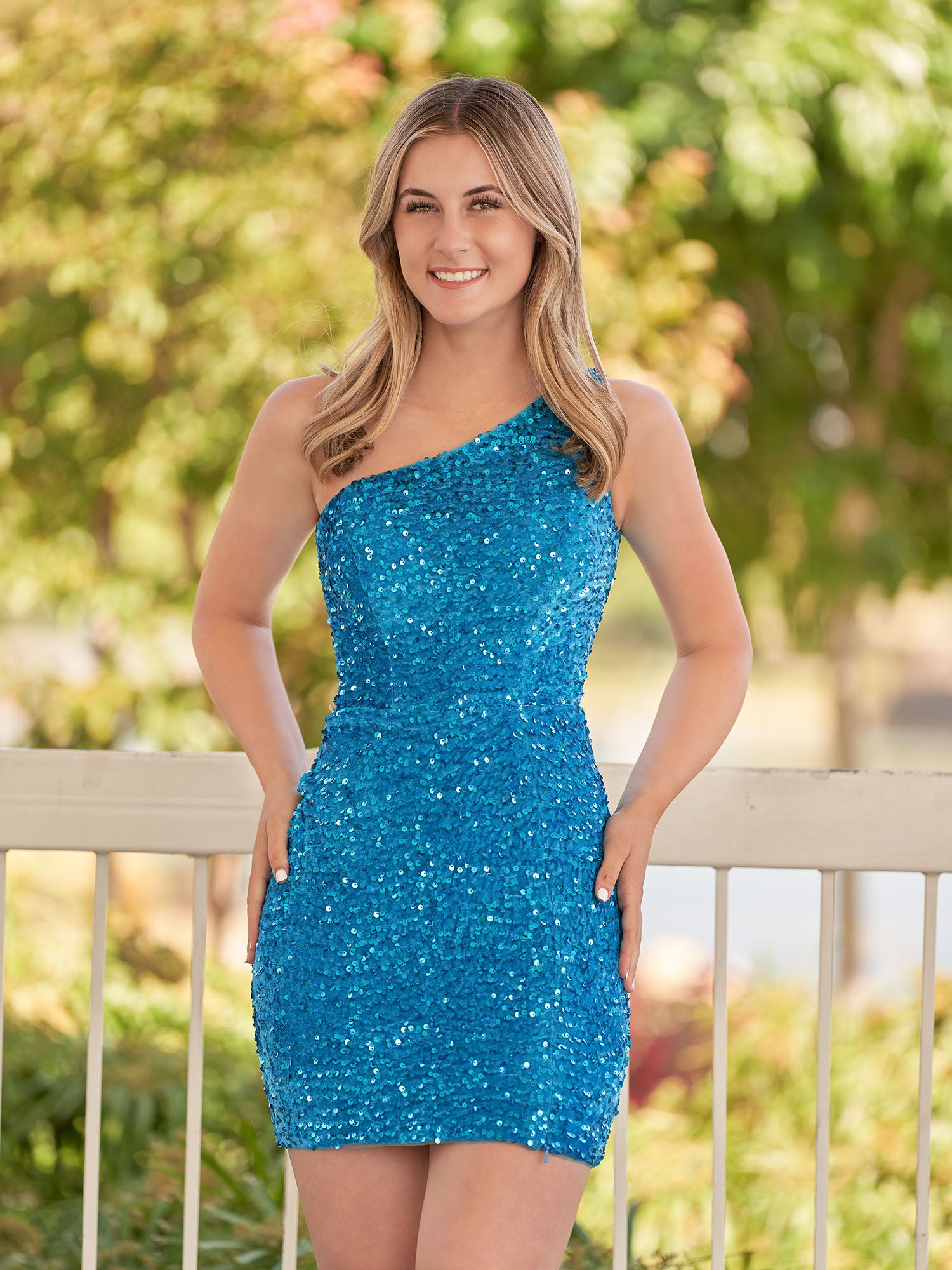 Blue Sheath One Shoulder Sequin Homecoming Dress With Slit