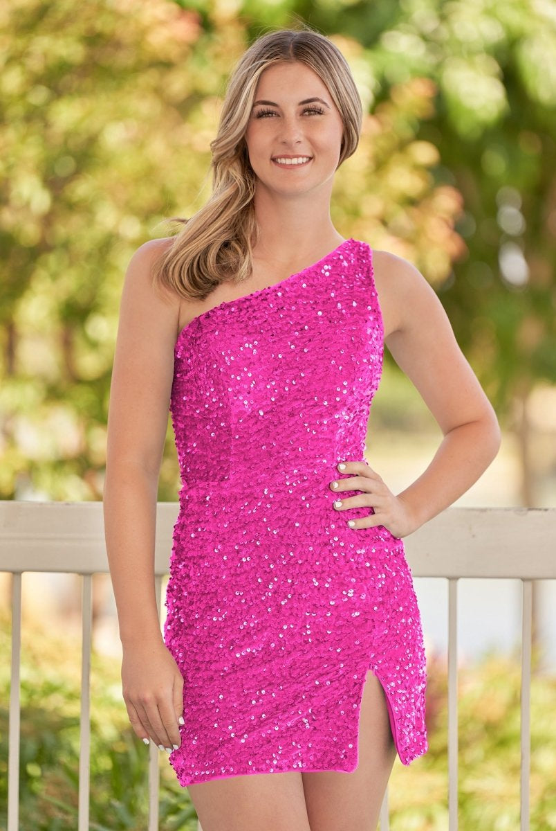 Cate | Sheath One Shoulder Blue Sequin Homecoming Dress With Slit - KissProm