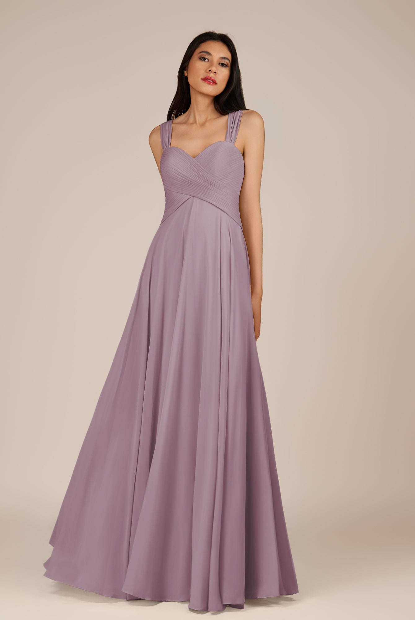 KissDress-Cerelia Dusk A Line V Neck Chiffon Long Bridesmaid Dress with Pleats