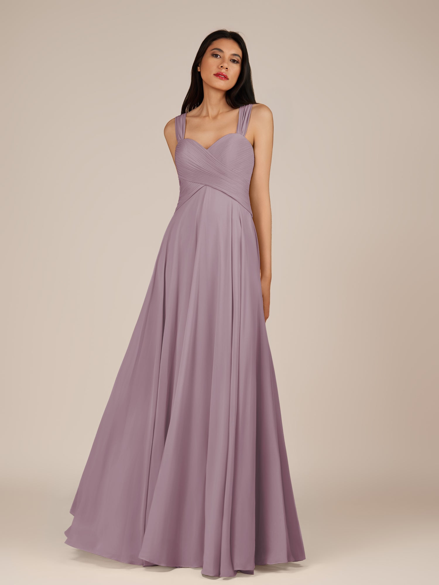KissDress-Cerelia Dusk A Line V Neck Chiffon Long Bridesmaid Dress with Pleats