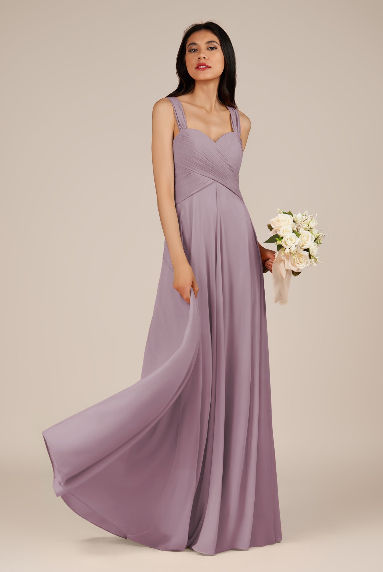 KissDress-Cerelia Dusk A Line V Neck Chiffon Long Bridesmaid Dress with Pleats