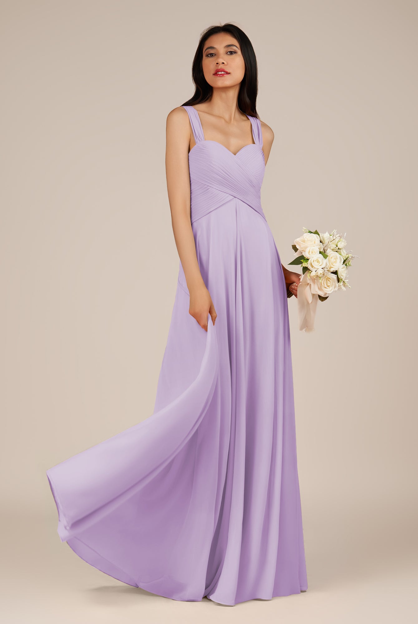 KissDress-Cerelia Lavender A Line V Neck Chiffon Long Bridesmaid Dress with Pleats