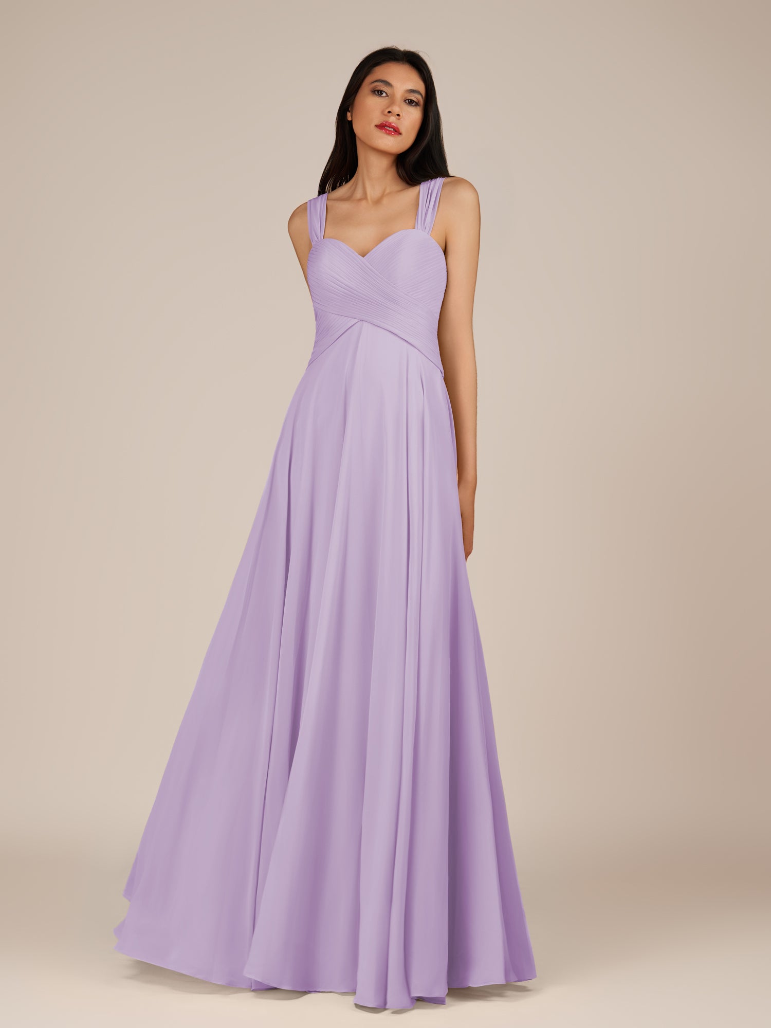 KissDress-Cerelia Lavender A Line V Neck Chiffon Long Bridesmaid Dress with Pleats