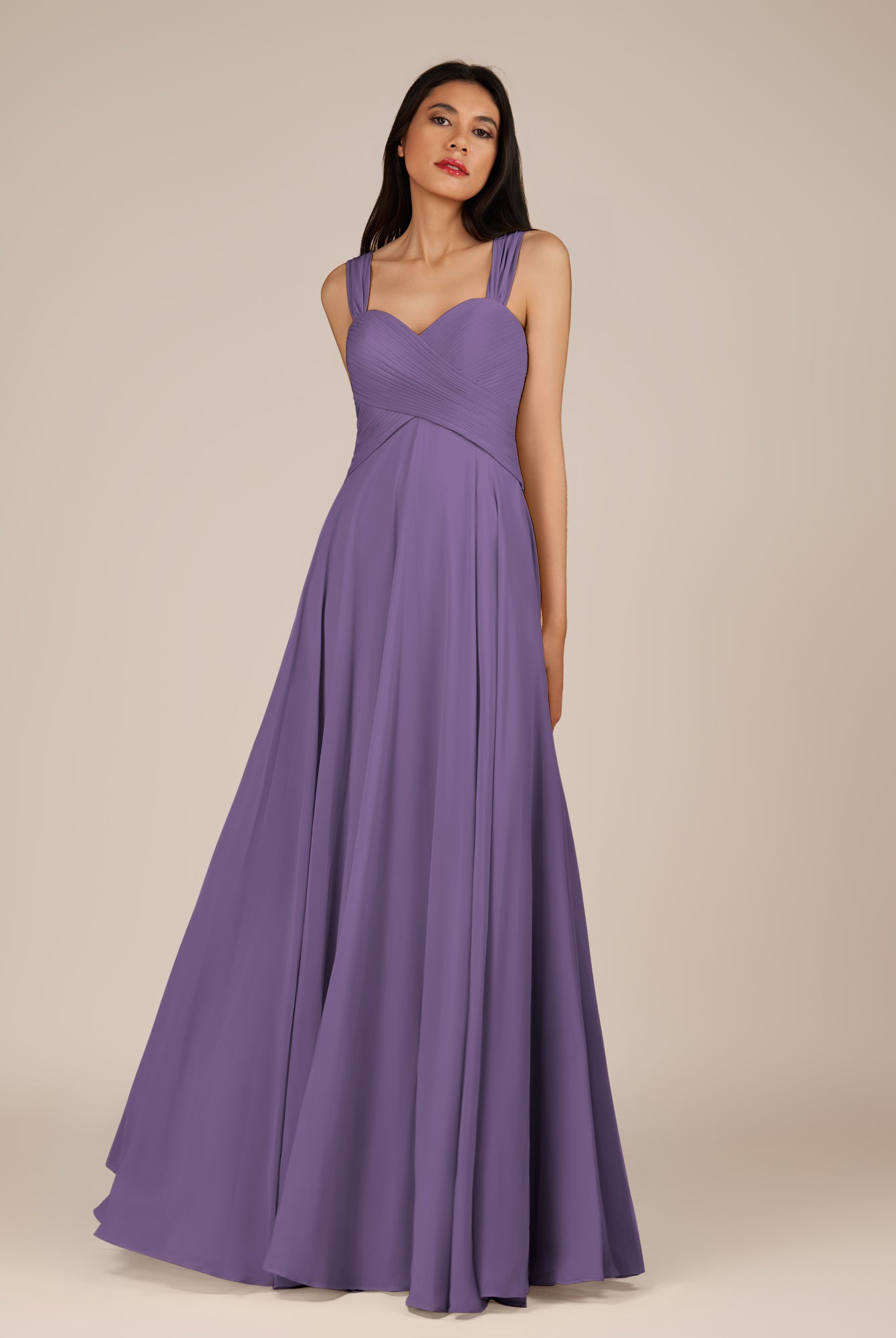 KissDress-Cerelia Tahiti A Line V Neck Chiffon Long Bridesmaid Dress with Pleats