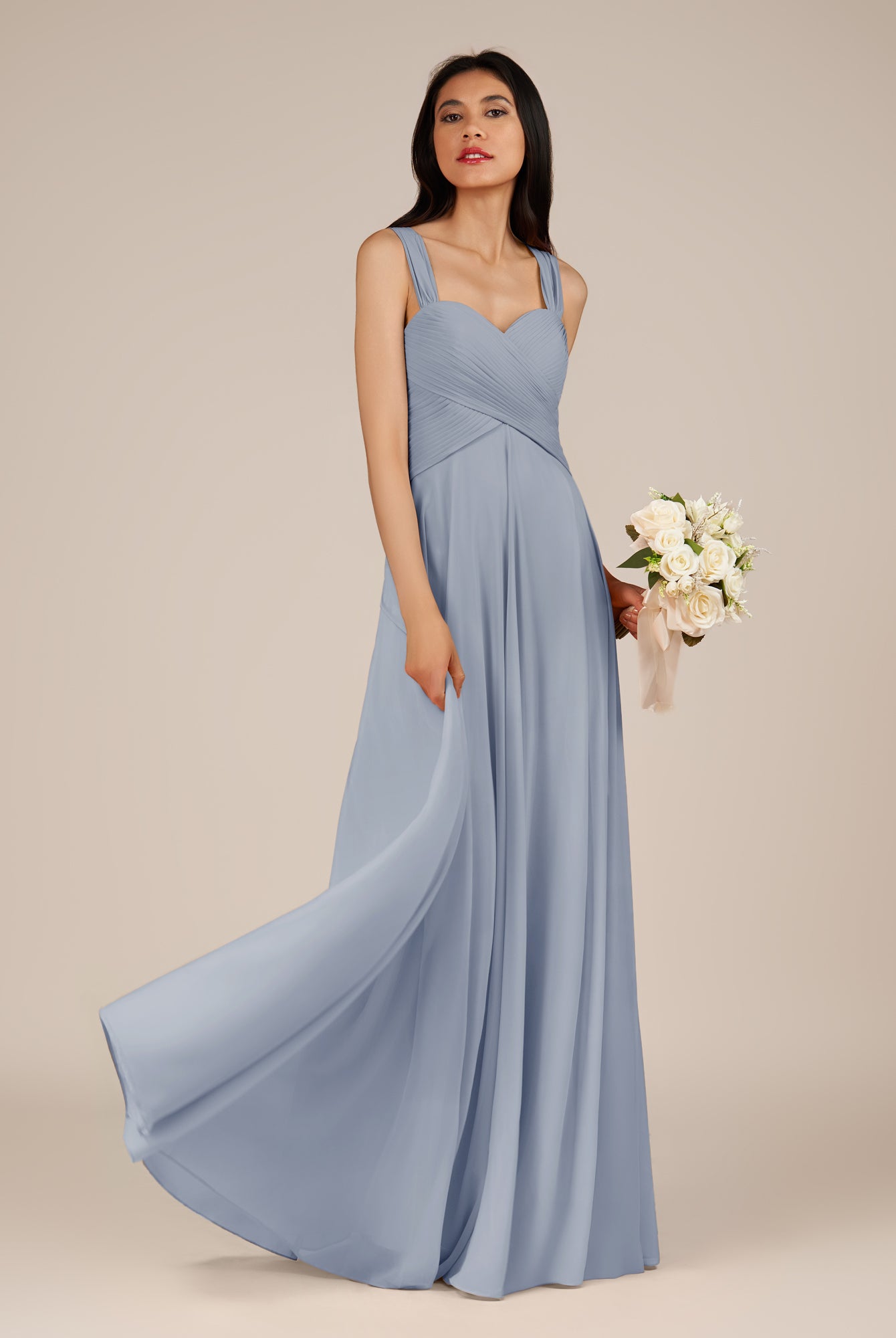 KissDress-Cerelia Twilight A Line V Neck Chiffon Long Bridesmaid Dress with Pleats