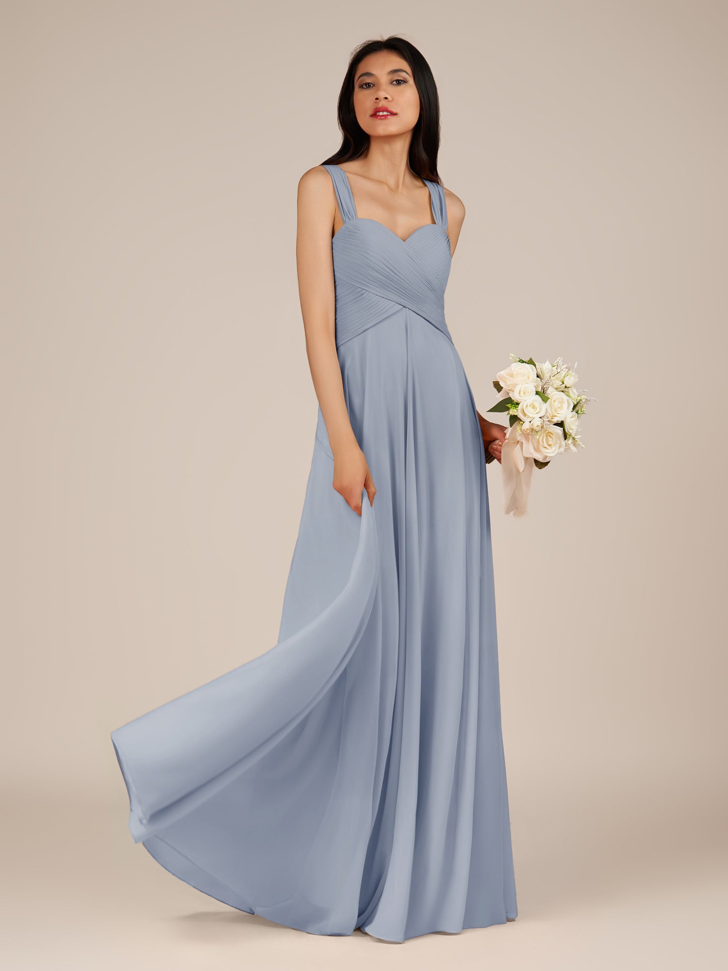 KissDress-Cerelia Twilight A Line V Neck Chiffon Long Bridesmaid Dress with Pleats