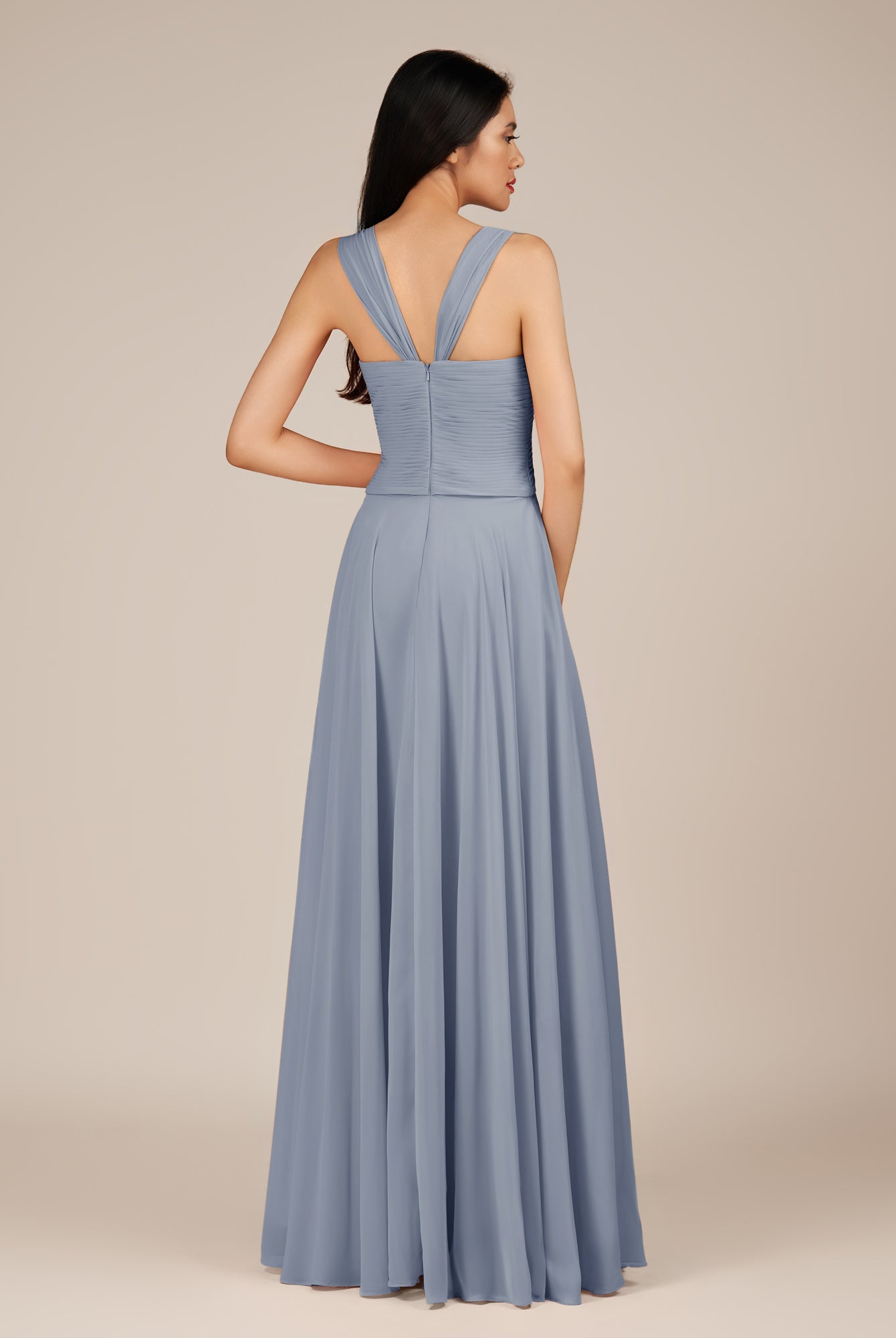 KissDress-Cerelia Twilight A Line V Neck Chiffon Long Bridesmaid Dress with Pleats