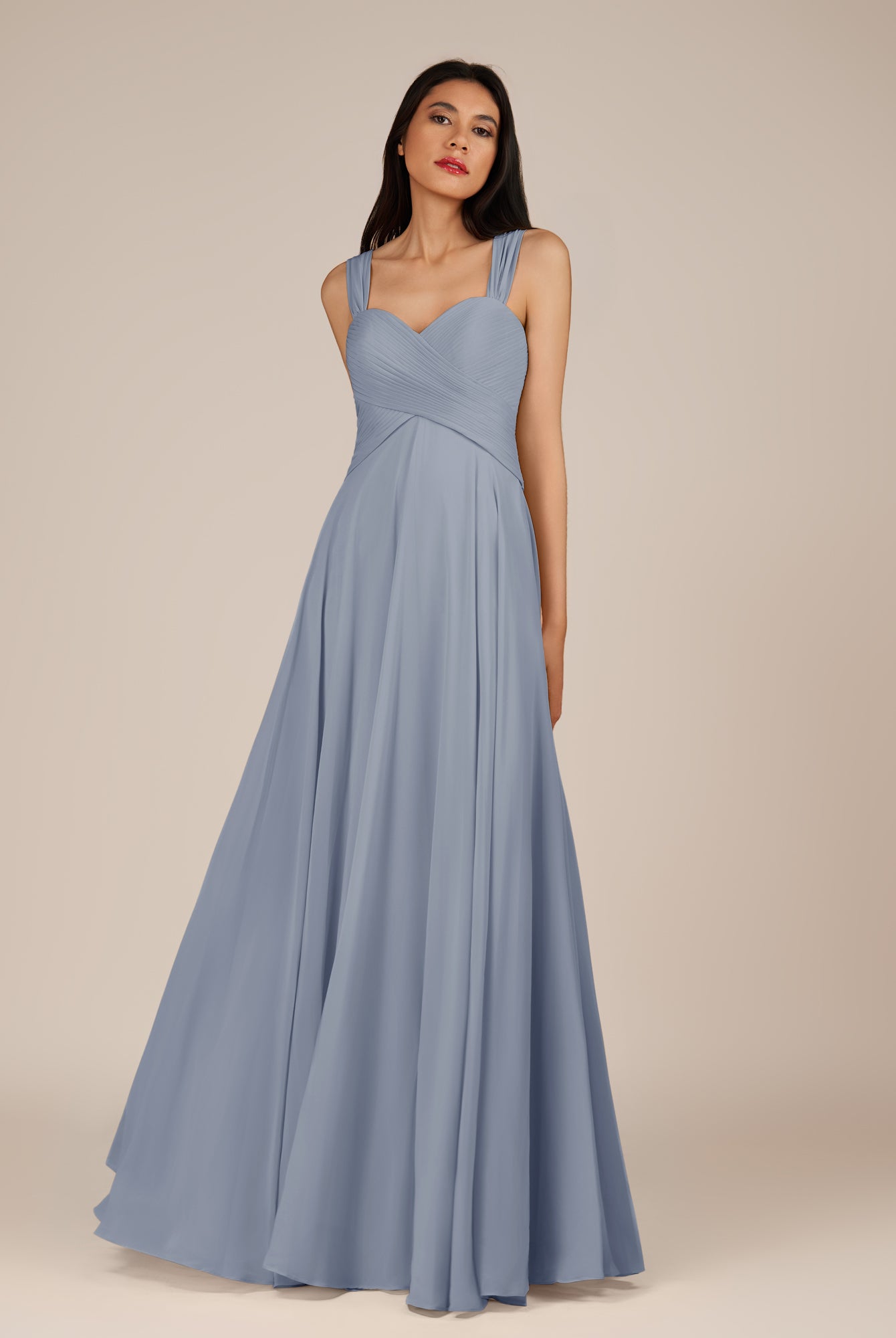 KissDress-Cerelia Twilight A Line V Neck Chiffon Long Bridesmaid Dress with Pleats