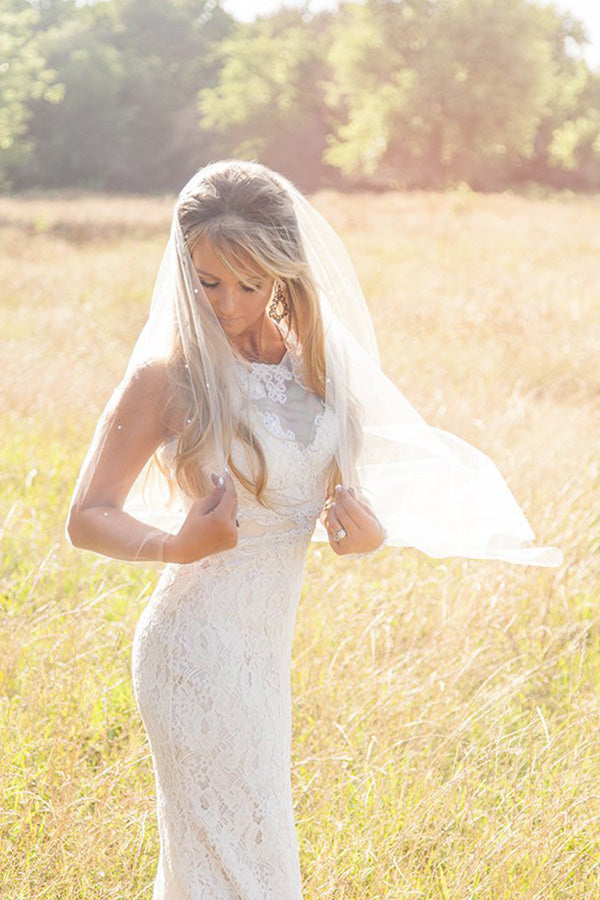 Vintage Tulle With Pearls Short Wedding Veil