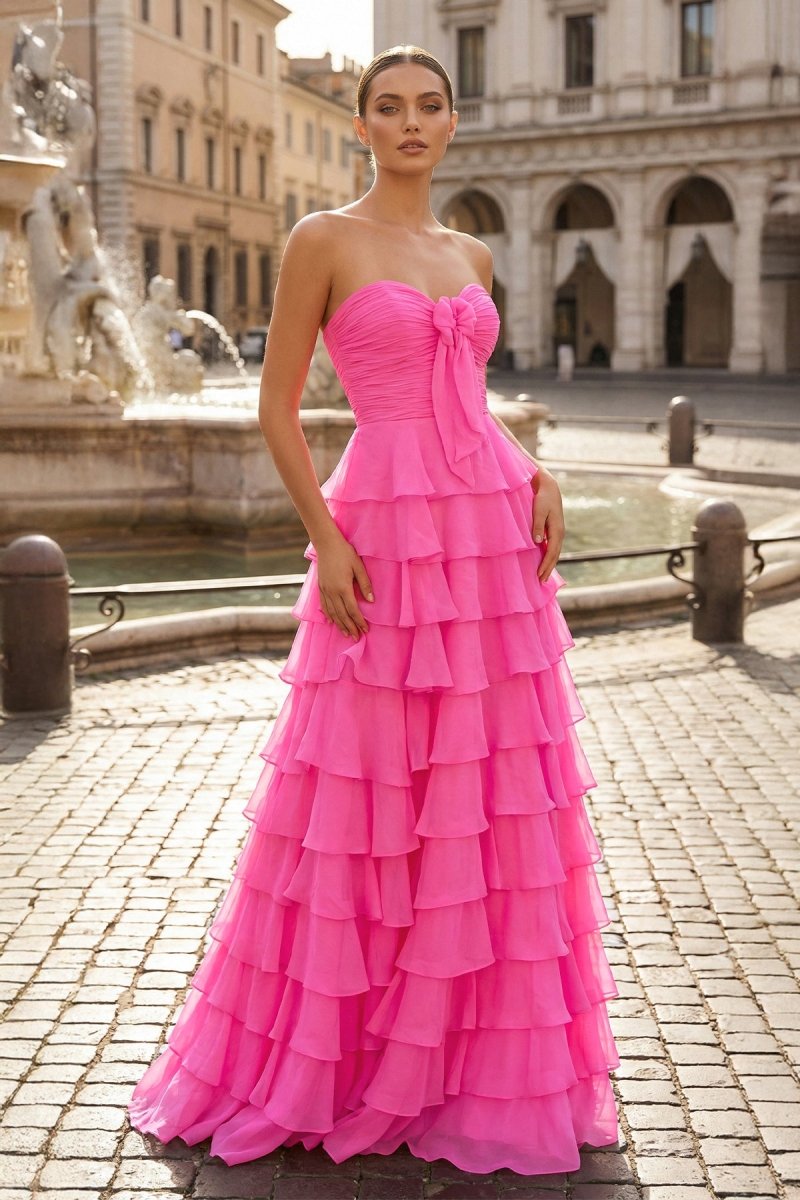 Chiffon Fuchsia Sweetheart Tiered Ruffles Prom Dress with Slit Chiffon Fuchsia Sweetheart Tiered Ruffles Prom Dress with Slit