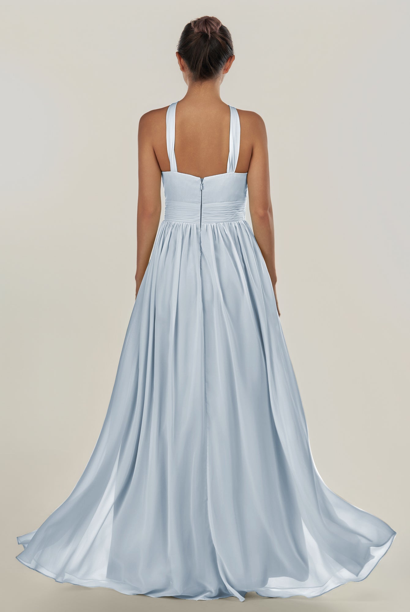 KissDress-Ciri Ice A Line Chiffon Halter Neck Pleated Long Bridesmaid Dress with Slit