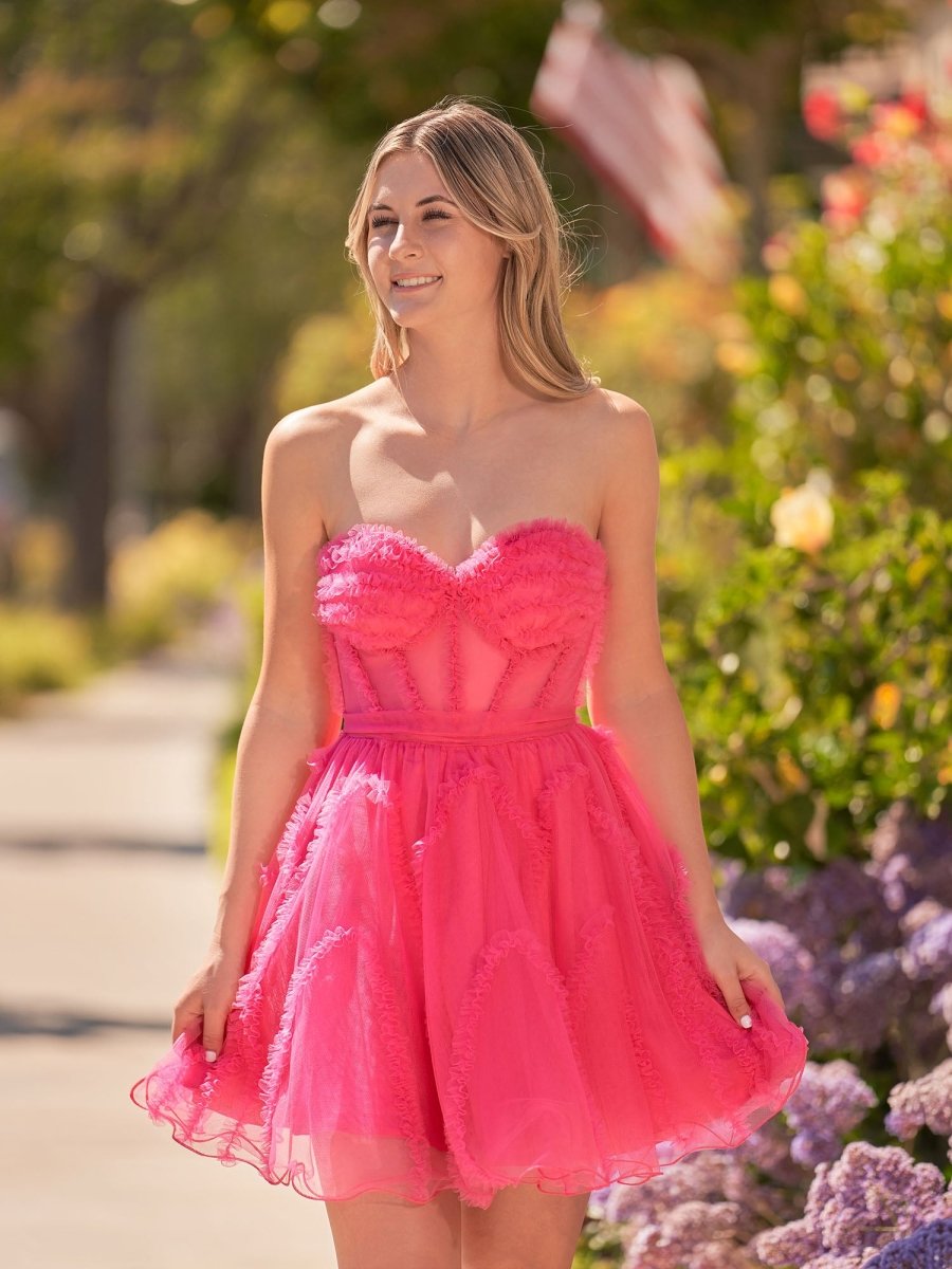 Clarissa |A Line Fuchsia Tulle Strapless Homecoming Dress - KissProm