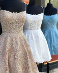 Criss Cross Lace Short Sky Blue Homecoming Dress