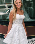 Criss Cross Lace Short Sky Blue Homecoming Dress