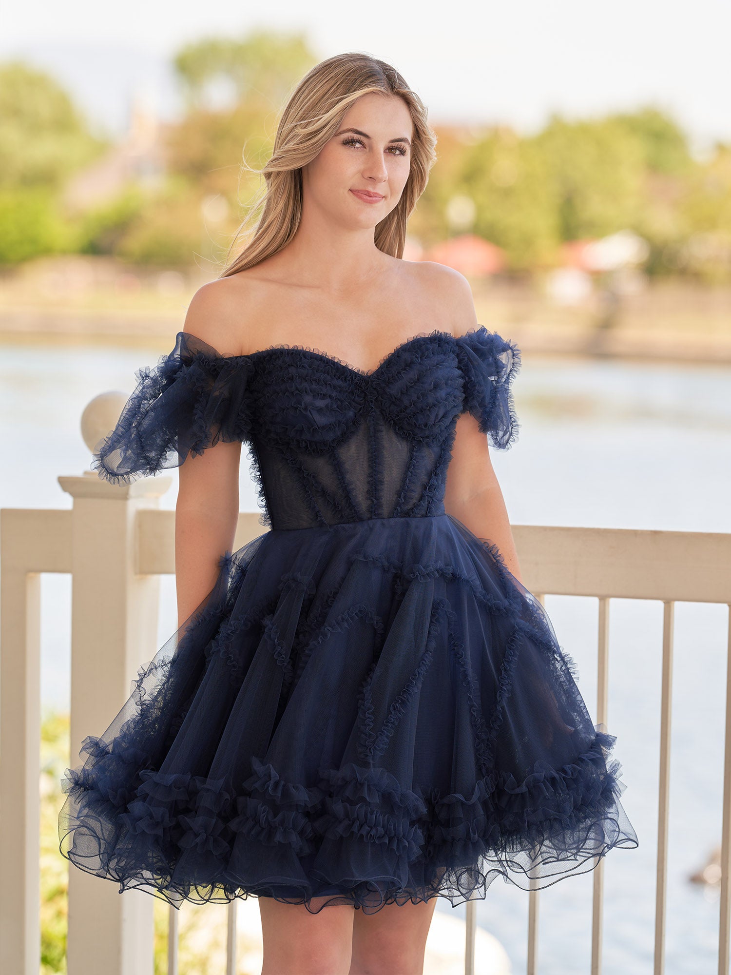 A Line Off the Shoulder Tulle Homecoming Dress