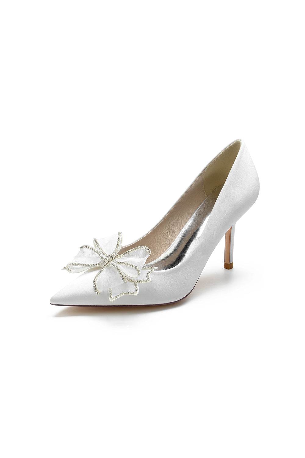 Champagne Pointed Toe Wedding Heels with Bow