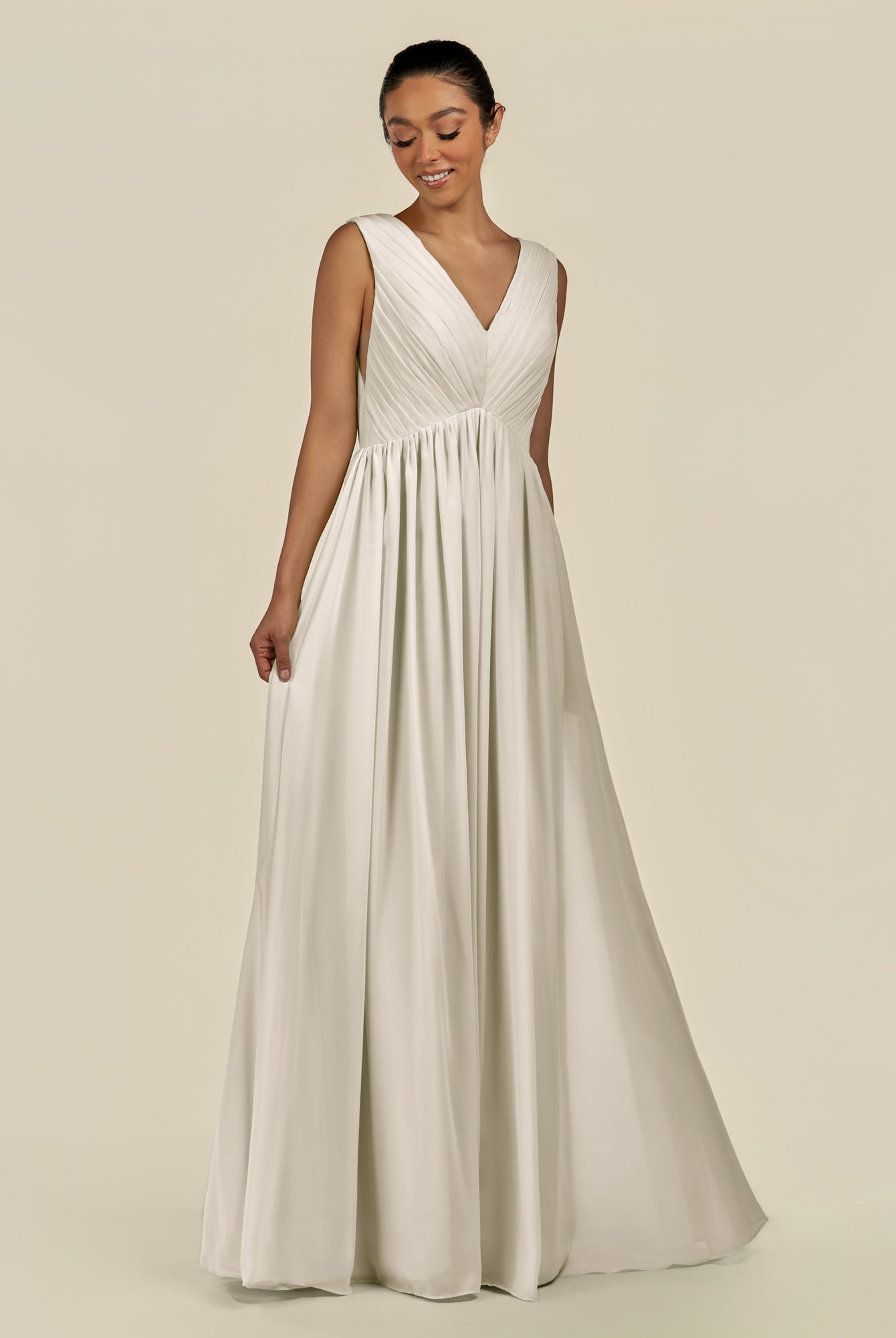 KissDress-Daryel Dove Gray A Line Chiffon V Neck Pleated Long Bridesmaid Dress