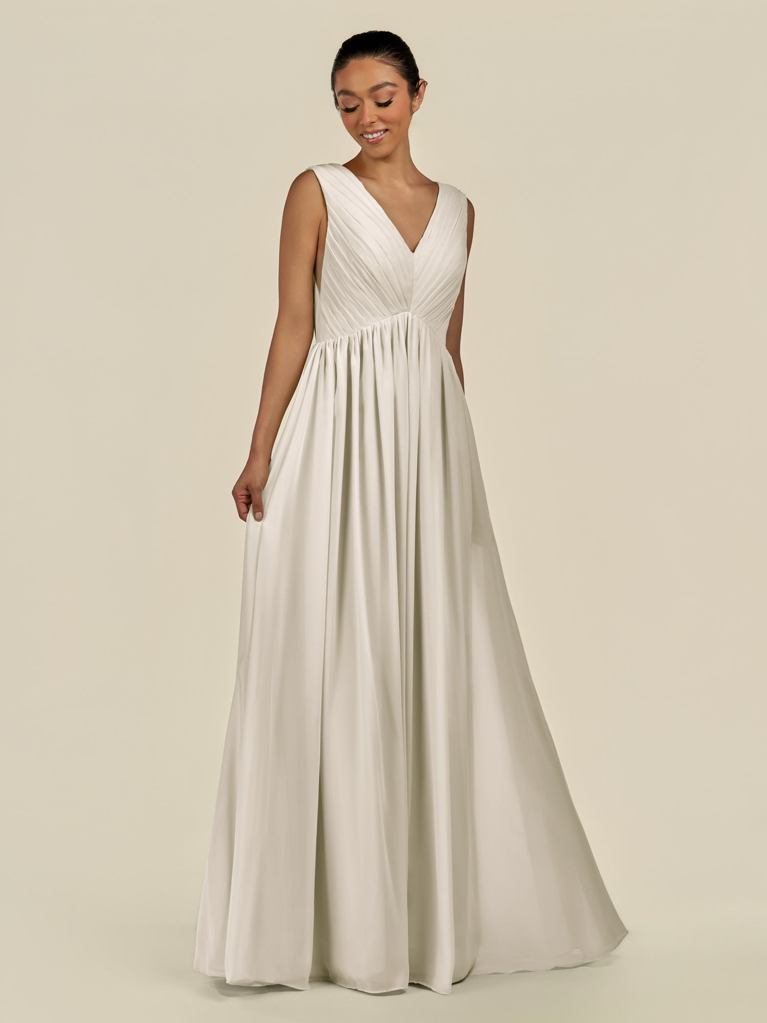 KissDress-Daryel Dove Gray A Line Chiffon V Neck Pleated Long Bridesmaid Dress