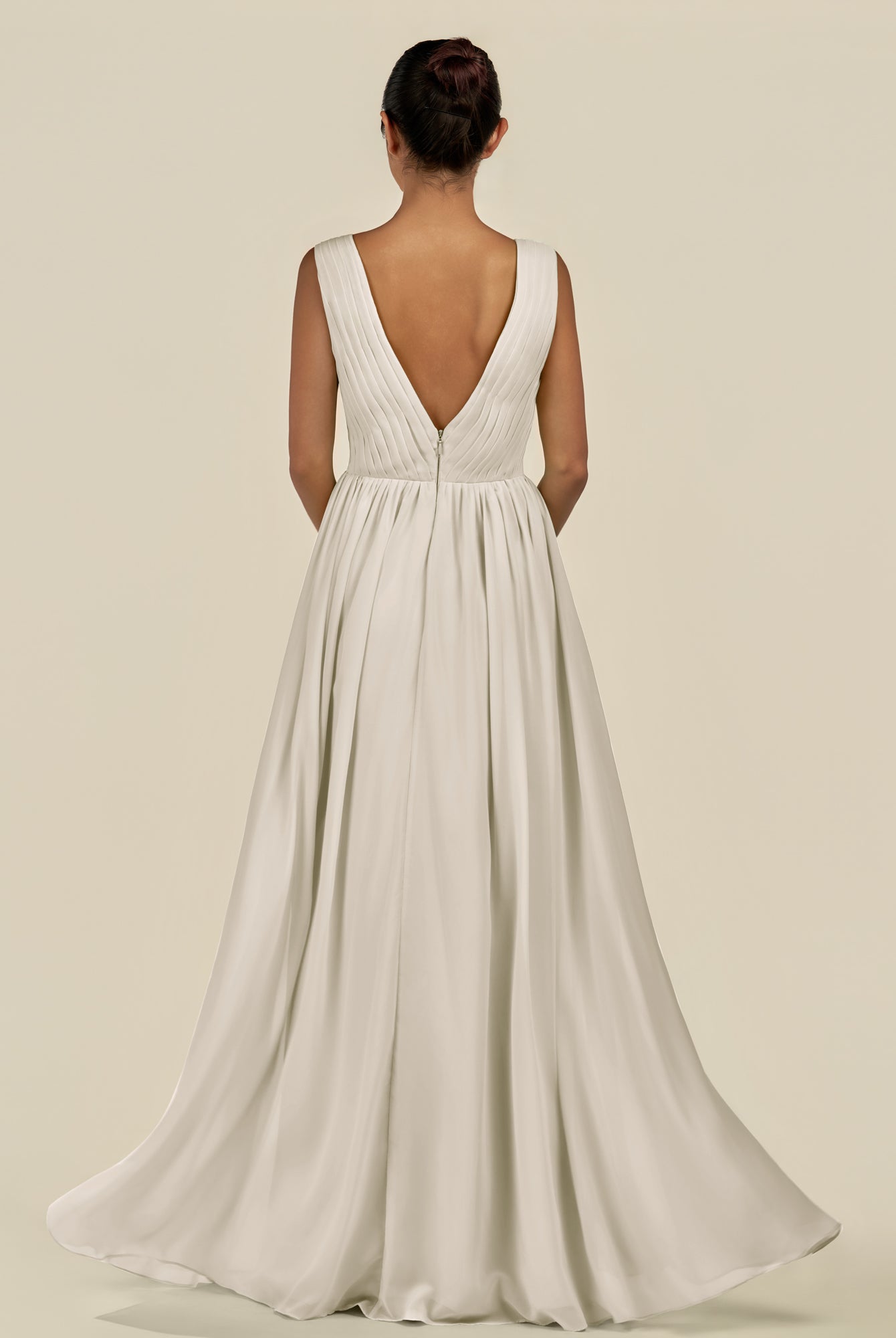 KissDress-Daryel Dove Gray A Line Chiffon V Neck Pleated Long Bridesmaid Dress