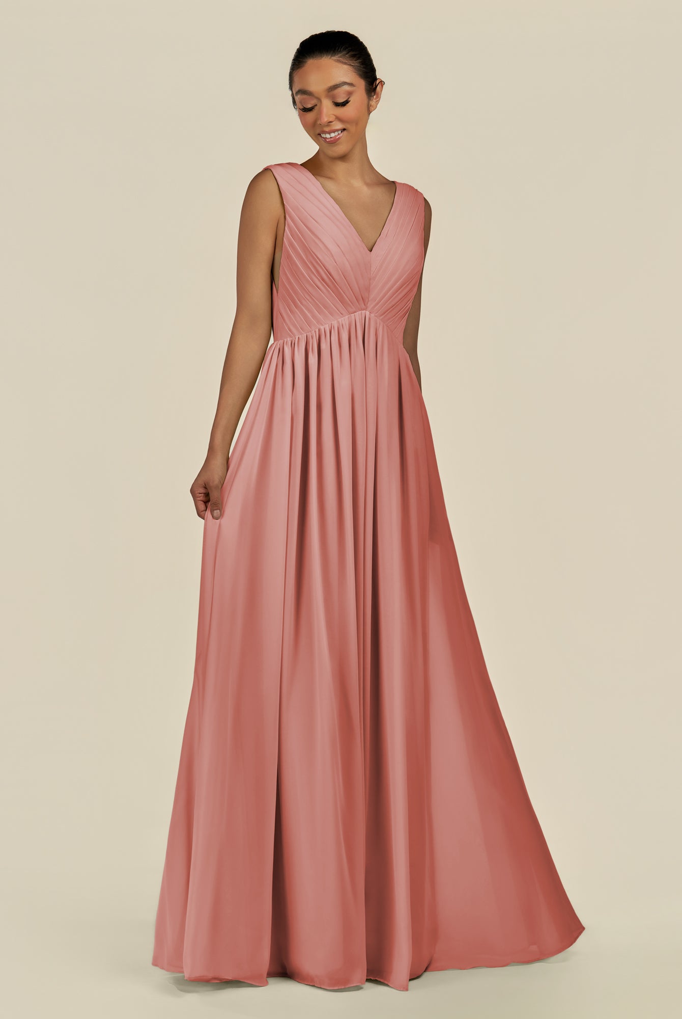 KissDress-Daryel Mulberry A Line Chiffon V Neck Pleated Long Bridesmaid Dress