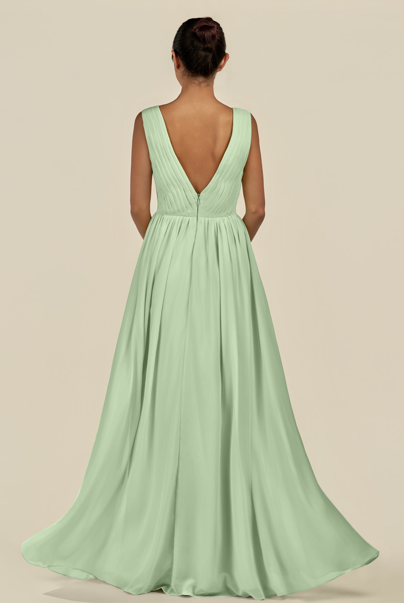 KissDress-Daryel Sage A Line Chiffon V Neck Pleated Long Bridesmaid Dress