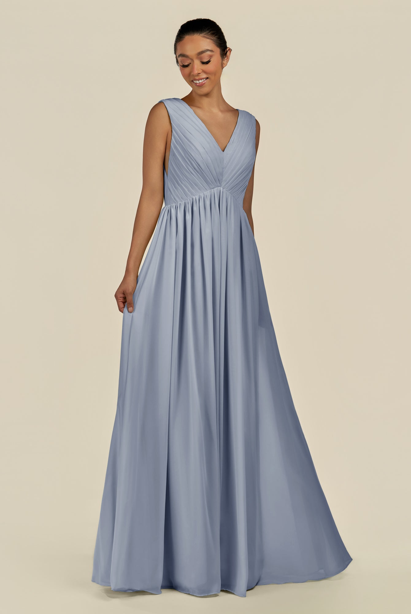 KissDress-Daryel Twilight A Line Chiffon V Neck Pleated Long Bridesmaid Dress