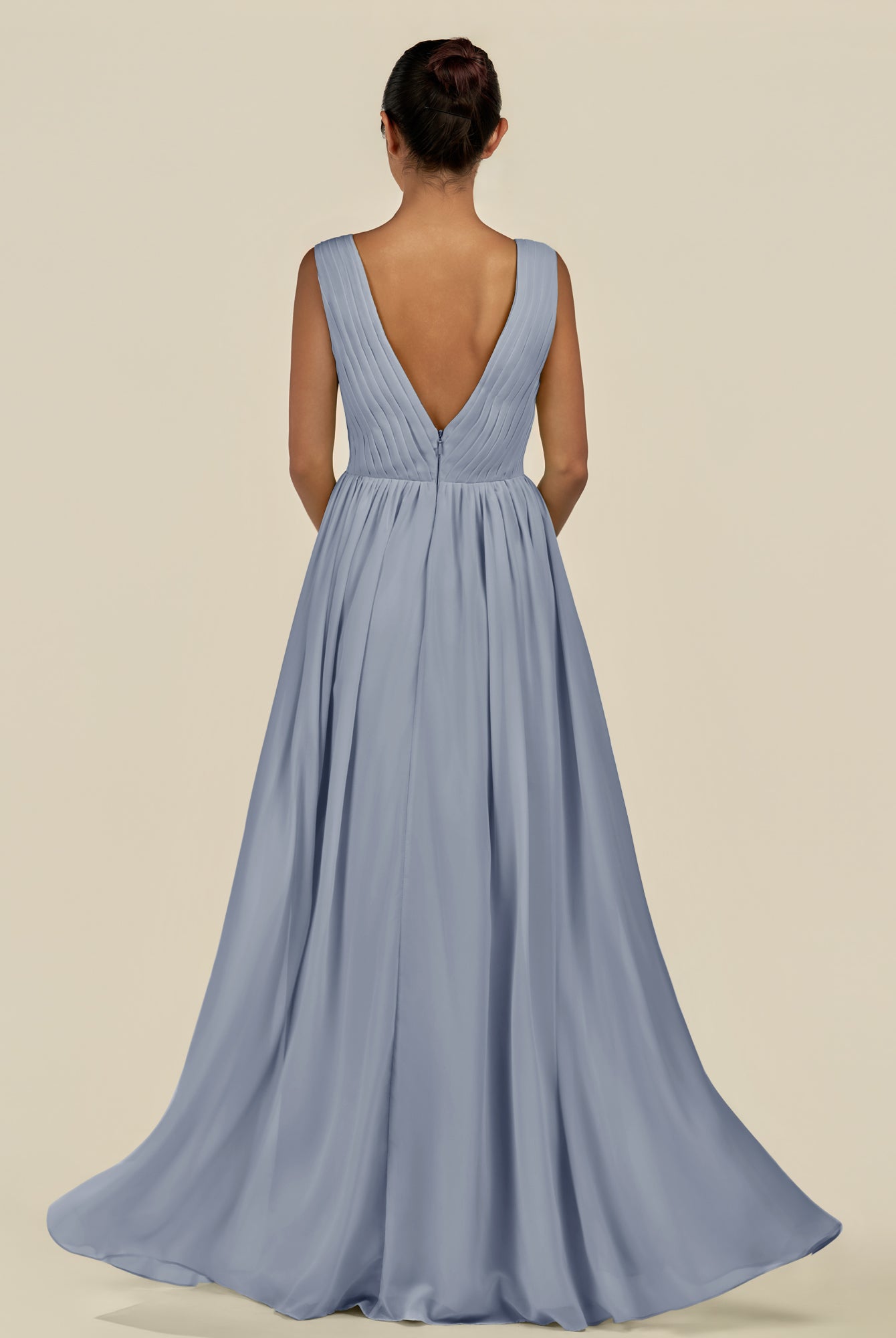 KissDress-Daryel Twilight A Line Chiffon V Neck Pleated Long Bridesmaid Dress