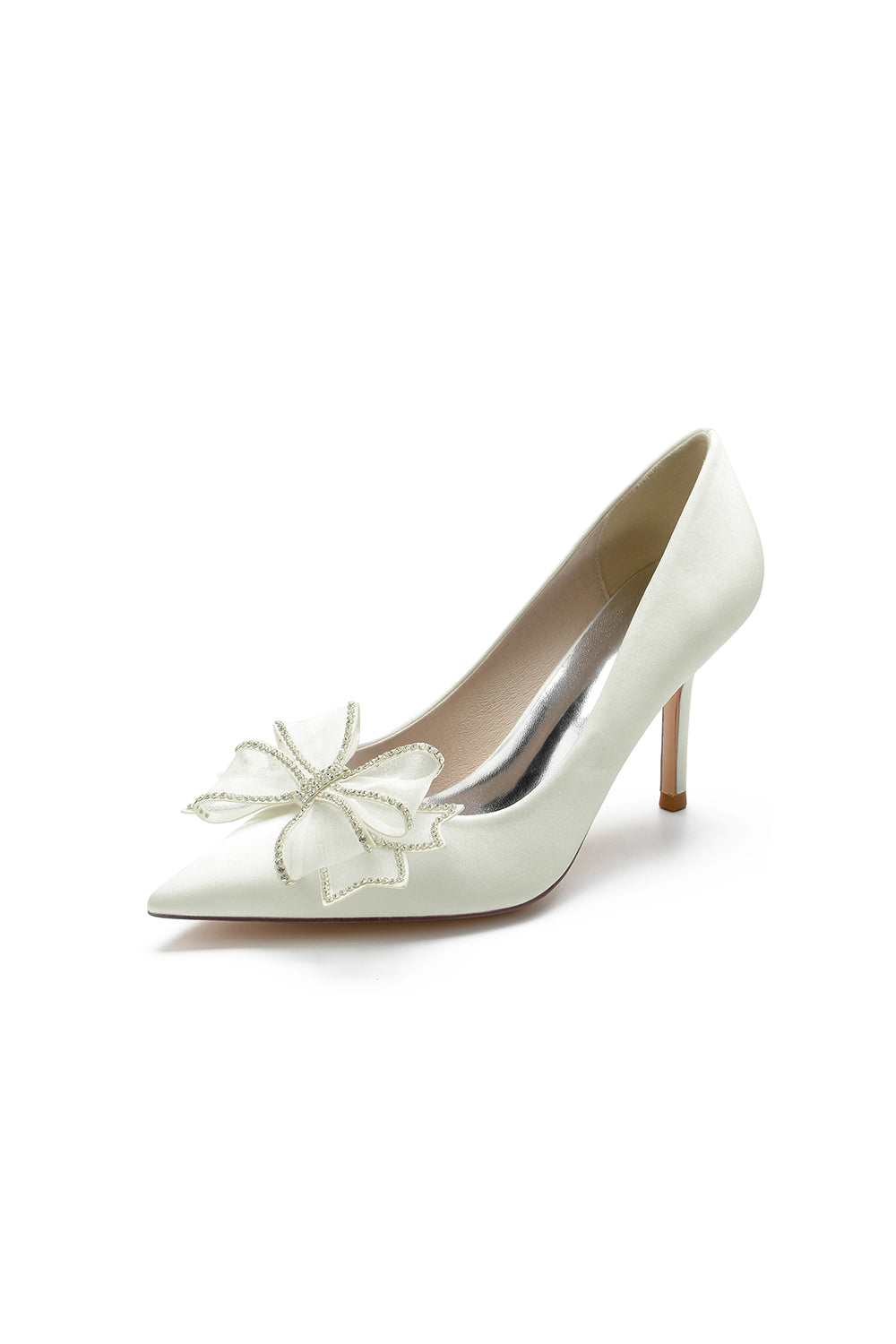 Champagne Pointed Toe Wedding Heels with Bow