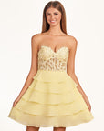 Lilac A-Line Strapless Tulle Tiered Short Homecoming Dress with Appliques