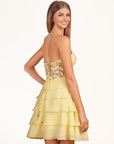 Lilac A-Line Strapless Tulle Tiered Short Homecoming Dress with Appliques