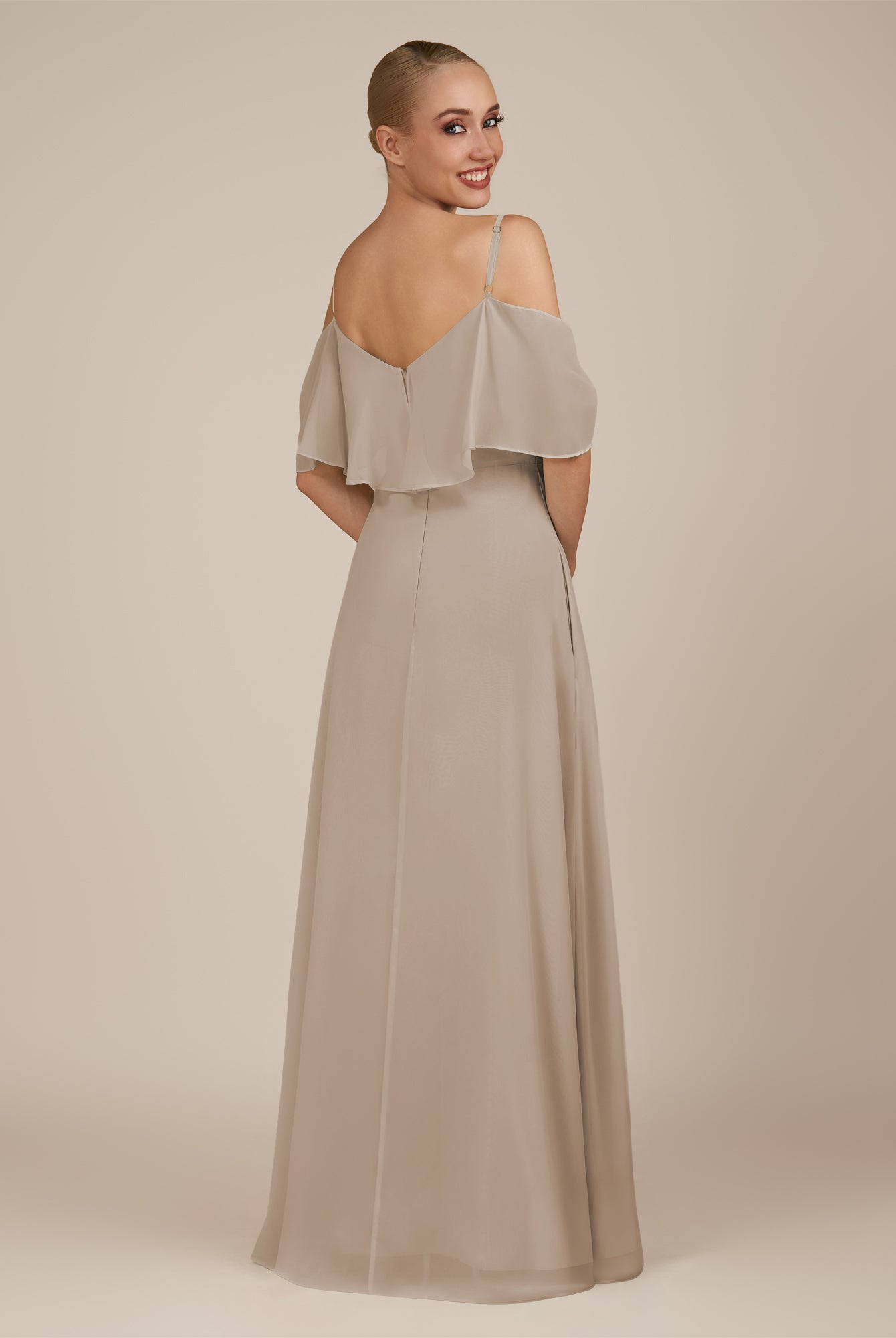 KissDress-Rhoswen Frost Sheath Chiffon Halter Neck Long Bridesmaid Dress