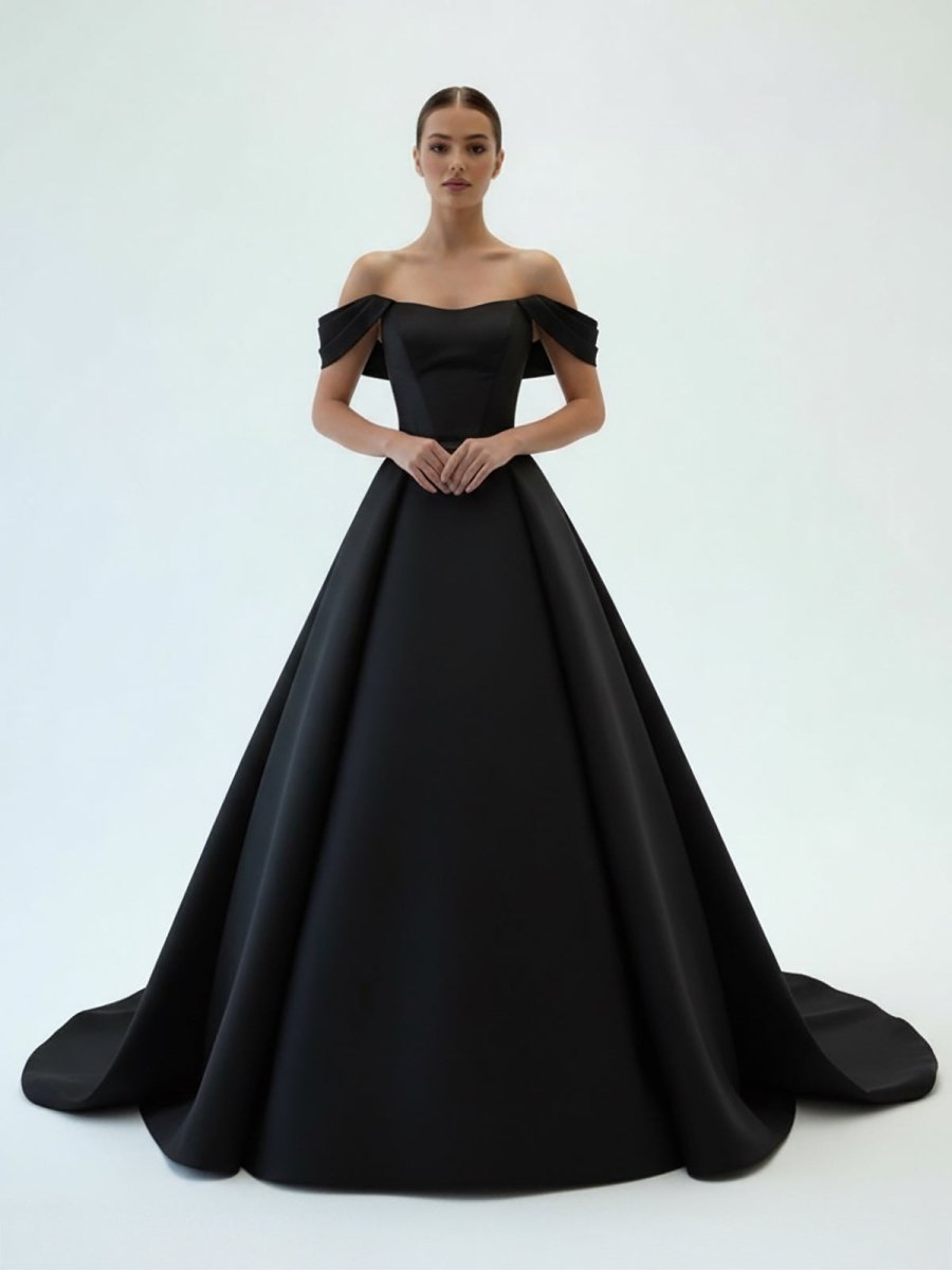 KissDress-Elly Elegant A-Line Off the Shoulder White Satin Wedding Dresses