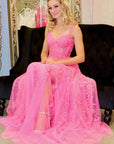 Navy Blue A-line Sweetheart Lace Tulle Prom Dress With Slit