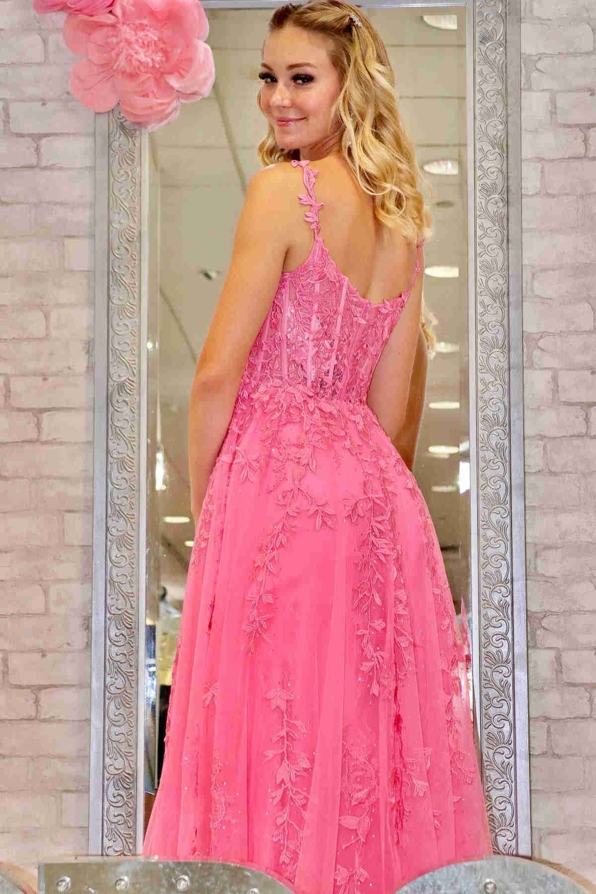 Navy Blue A-line Sweetheart Lace Tulle Prom Dress With Slit