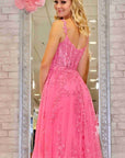 Navy Blue A-line Sweetheart Lace Tulle Prom Dress With Slit