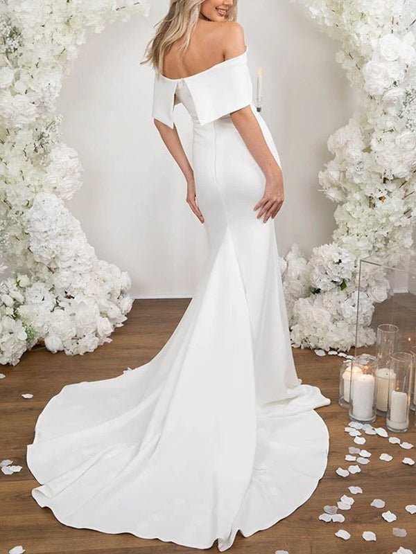 KissDress-Elegant Trumpet Mermaid Off-The-Shoulder Elastic Satin Wedding Dresses
