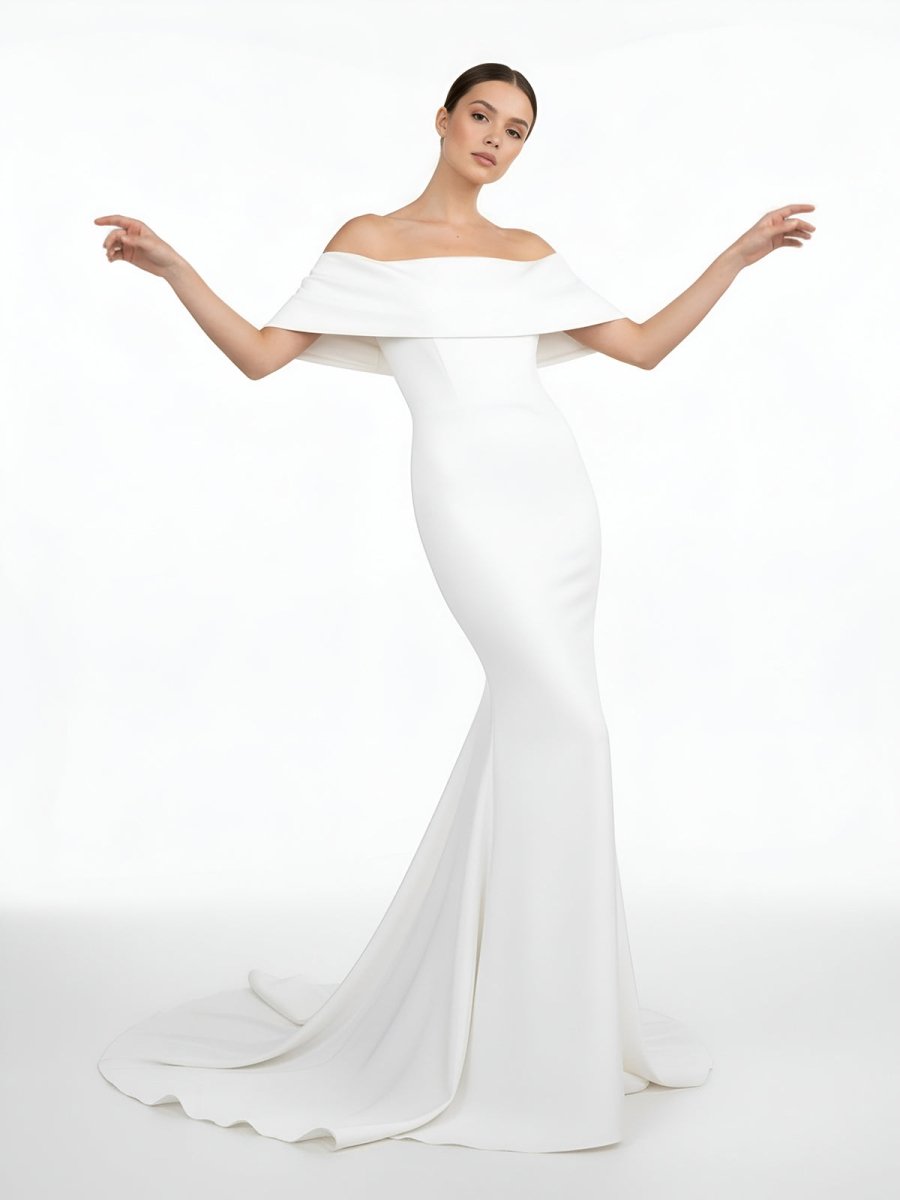 KissDress-Elegant Trumpet Mermaid Off-The-Shoulder Elastic Satin Wedding Dresses