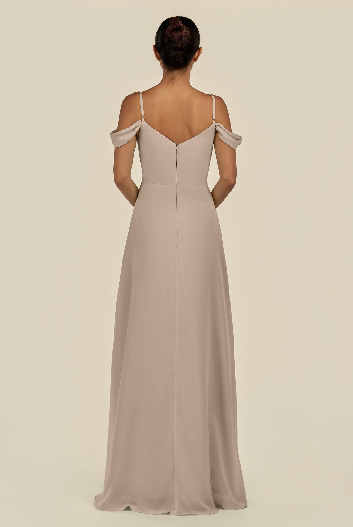 KissDress-Elvani Almond A Line Chiffon Off the Shoulder Long Bridesmaid Dress with Pleats