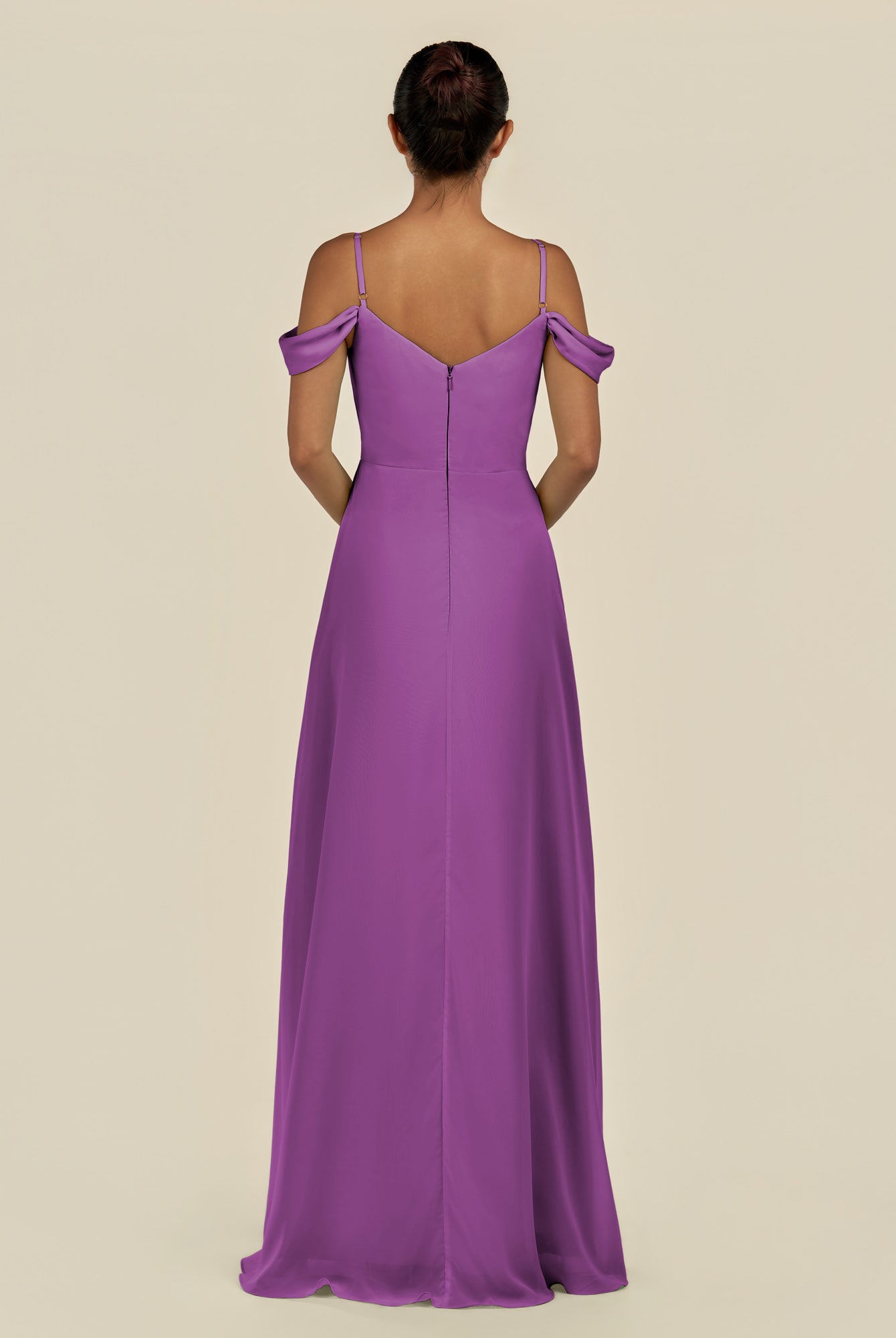 KissDress-Elvani Amethyst A Line Chiffon Off the Shoulder Long Bridesmaid Dress with Pleats