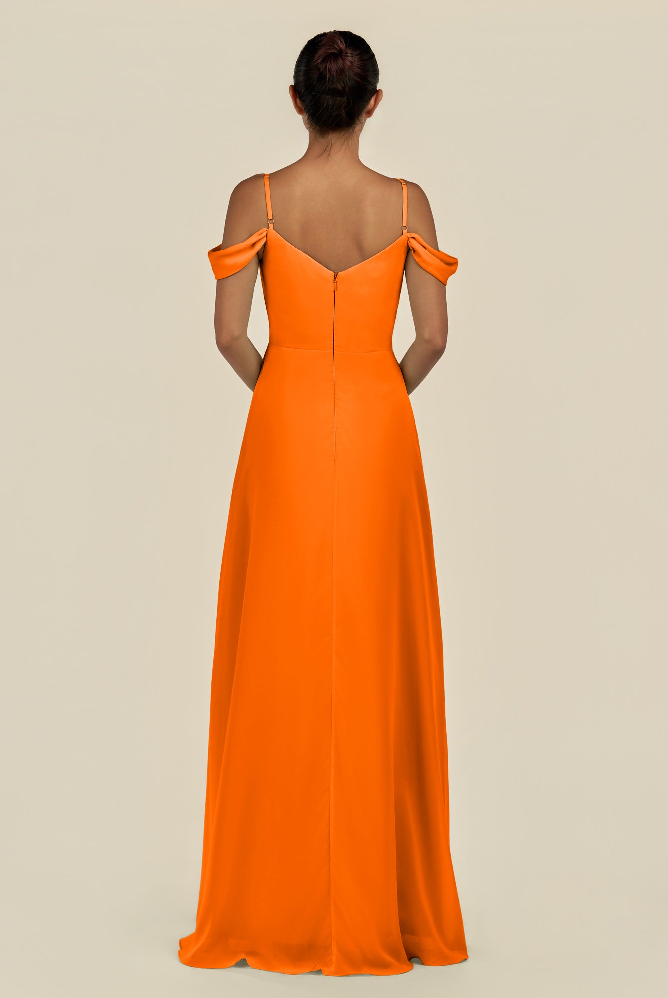 KissDress-Elvani Cinnamon A Line Chiffon Off the Shoulder Long Bridesmaid Dress with Pleats