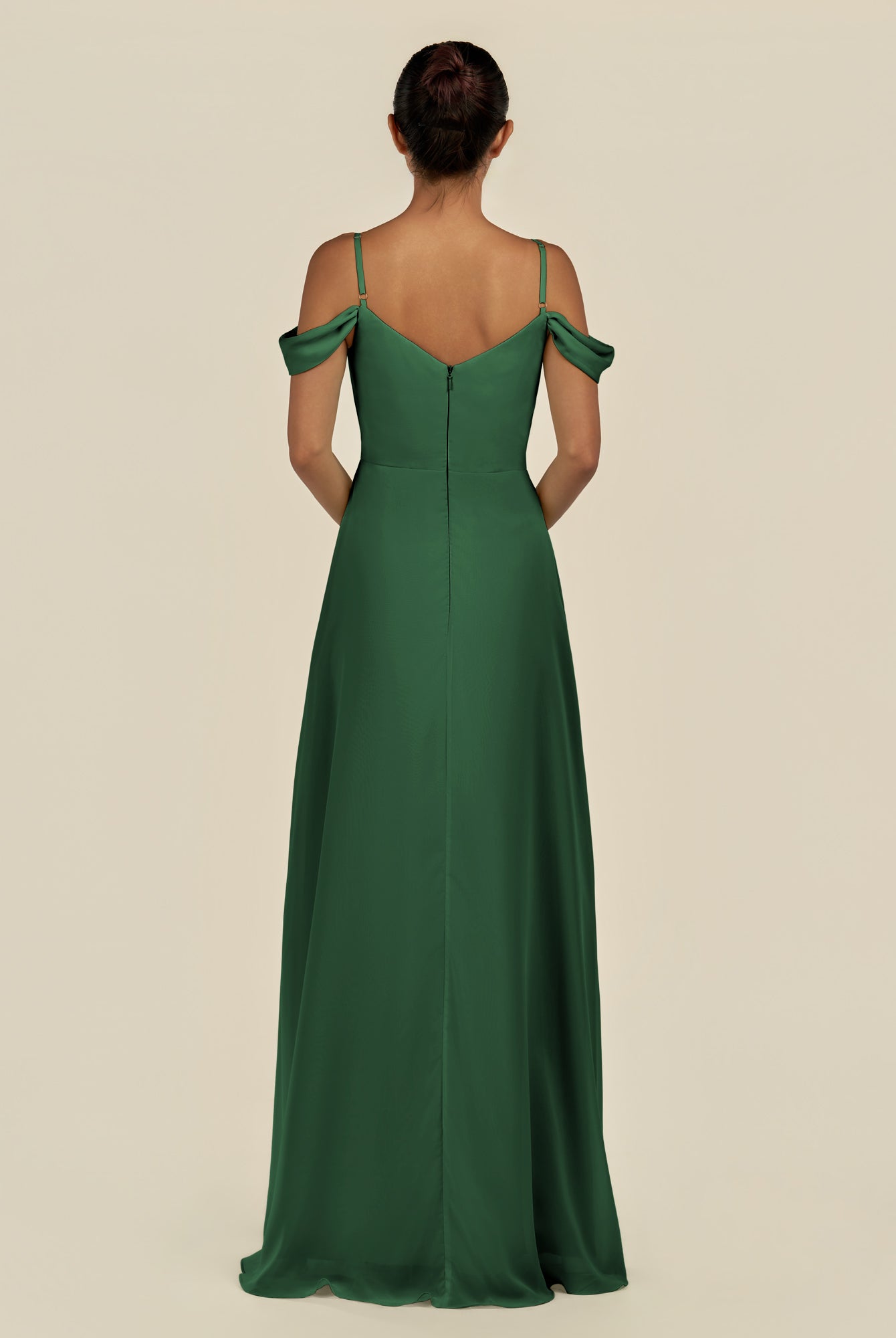 KissDress-Elvani Dark Green A Line Chiffon Off the Shoulder Long Bridesmaid Dress with Pleats